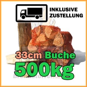 500kg Brennholz Buche 33cm geliefert in 15kg Netzsäcke