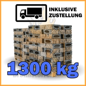 Holzbriketts Buche mit Loch - Pini & Kay - 1300 kg in 10 kg Paketen