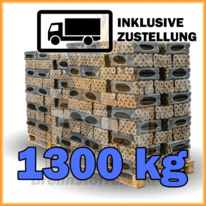 Holzbriketts Buche mit Loch - Pini & Kay - 1300 kg in 10 kg Paketen