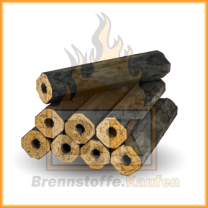 Holzbriketts Buche mit Loch - Pini & Kay - Stapel